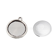 Pendant Making Sets, with Alloy Pendant Cabochon Settings and Glass Cabochons, Flat Round, Antique Silver, Tray: 16mm, 22x19x3mm, Hole: 1mm, 15.5~16x4~5mm(DIY-X0288-44AS)