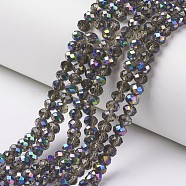 Electroplate Transparent Glass Beads Strands, Half Multi-color Plated, Faceted, Rondelle, Dark Gray, 4x3mm, Hole: 0.4mm, about 130pcs/strand, 16.54 inch(42cm)(EGLA-A034-T4mm-Q10)