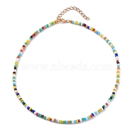 Rainbow Round Opaque Colours Glass Seed Beaded Necklaces, with Alloy Lobster Claw Clasps, Golden, Colorful, 15.07 inch(38.5cm)(NJEW-JN03362-02)