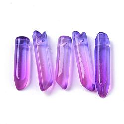Two Tone Glass Beads, Top Drilled Beads, Bullet, Medium Orchid, 25~40x7~8x6~7mm, Hole: 0.9mm(GLAA-S167-13C)