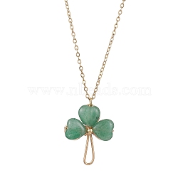 Natural Green Aventurine Shamrock Pendant Necklace, Brass Jewelry for Women, Golden, 17.91 inch(45.5cm)(NJEW-JN05023-01)