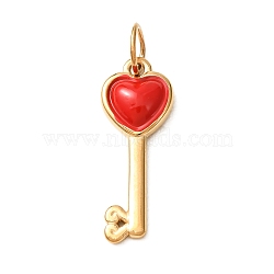 304 Stainless Steel Enamel Pendants, Heart Key Charms, Real 18K Gold Plated, 22.5x8.5x3.5mm, Hole: 3.5mm(SA-CBAAB49-02G)