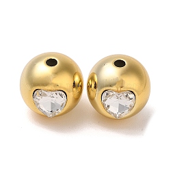 CCB Plastic with Rhinestone Beads, Round with Heart, Golden, 15x16x16mm, Hole: 3mm(CCB-B003-34G)