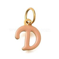 Ion Plating(IP) 304 Stainless Steel Enamel Alphabet Charms, with Jump Ring, Real 14K Gold Plated, Letter D, 11.5x9x1mm, Hole: 5mm(STAS-F308-02G-D)