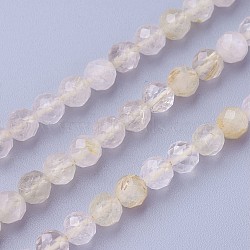 Natural Gold Rutilated Quartz Beads Strands, Faceted, Round, Lemon Chiffon, 4~4.5mm, Hole: 0.6mm, about 90~100pcs/strand, 14.5~16.1 inch(37~41cm)(G-F619-10A-4mm)