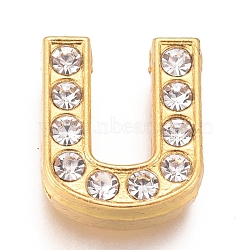 Alloy Slide Charms, with Crystal Rhinestone, Letter, Letter.U, U: 12x10.4x4.2mm, Hole: 2x8mm(PALLOY-WH0070-30U)