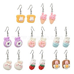 8 Pairs 8 Style Rabbit Resin Dangle Earrings, with 304 Stainless Steel Earrings Pins, Mixed Color, 43~52x16~22mm, 1 Pair/style(EJEW-JE05670)