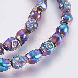Electroplated Non-magnetic Synthetic Hematite Bead Strand, Grade AA, Skull, Multi-color Plated, 6x4.5x4.5mm, Hole: 1mm, about 67pcs/strand, 15.43 inch(39.2cm)(X-G-E495-06G)