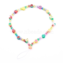 Polymer Clay Fruit Beaded Mobile Straps, with Transparent Acrylic Beads and Nylon Thread, Colorful, 25.5cm(HJEW-JM00415)