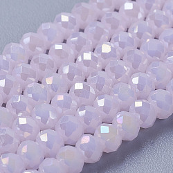 Electroplate Glass Bead Strands, Full Luster Plated, Faceted, Rondelle, Pink, 3.5x2.5~3mm, Hole: 1mm, about 120pcs/strand, 13.7~14.1 inch(33~34cm)(X-GLAA-F001-3x2mm-27L)