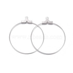 316 Surgical Stainless Steel Hoop Earring Findings, Ring, Stainless Steel Color, 21 Gauge, 35.5x31~32x0.7mm, Hole: 1mm(X-STAS-P238-09P-03)