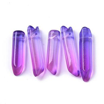 Two Tone Glass Beads, Top Drilled Beads, Bullet, Medium Orchid, 25~40x7~8x6~7mm, Hole: 0.9mm
