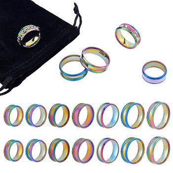 14Pcs 7 Style 201 Stainless Steel Engravable Grooved Finger Ring for Men Women, Rainbow Color, US Size 5 1/4(16mm)~US Size 13(22.2mm), 2pcs/style