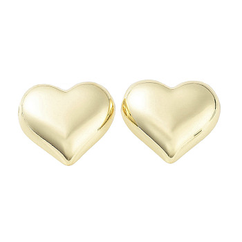Brass Stud Earrings for Women, Heart, Real 18K Gold Plated, 17.5x20mm