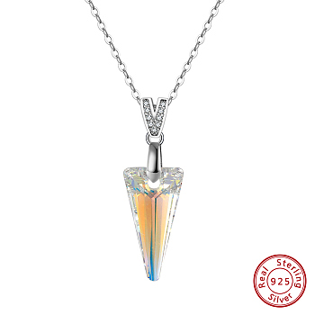 925 Sterling Silver Glass Pendant Necklaces, Triangle, 17.91 inch(45.5cm), Pendant: 18x9.5mm