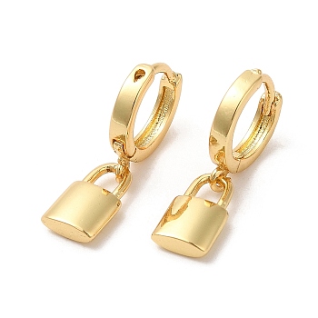 Rack Plating Brass Padlock Dangle Hoop Earrings, Lead Free & Cadmium Free, Real 18K Gold Plated, 21mm