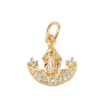 Brass Micro Pave Clear Cubic Zirconia Charms, with Jump Ring, Real 18K Gold Plated, Anchor & Helm, 13x12x2mm, Hole: 3mm