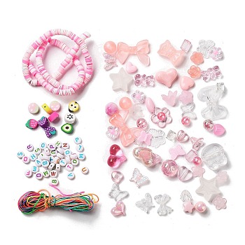 DIY Candy Color Beaded Pendant Decoration Making Kits, Pink, 6x1.2mm
