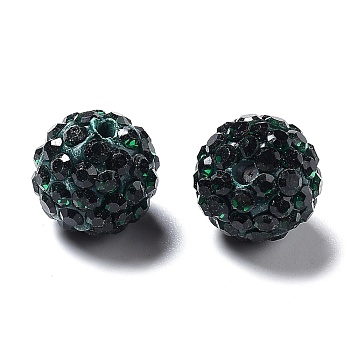 Pave Disco Ball Beads, Polymer Clay Rhinestone Beads, Round, Emerald, PP13(1.9~2mm), 6 Rows Rhinestone, 10mm, Hole: 1.5mm