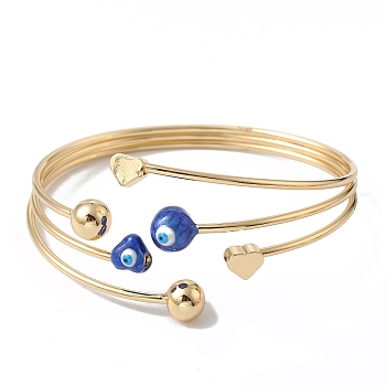 Brass Cuff Bangles, Enamel Evil Eye Bangles for Women, Real 18K Gold Plated, Blue, Inner Diameter: 2-1/4 inch(5.7cm)