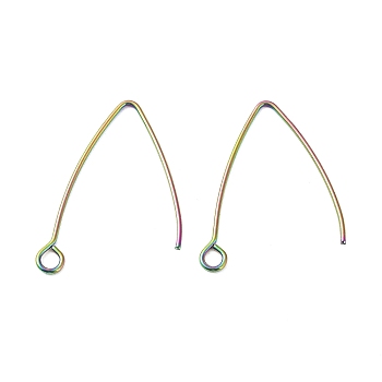 Ion Plating(IP) 304 Stainless Steel Earring Hooks, Ear Wire, with Horizontal Loop, Rainbow Color, 29~30x20x0.9mm, Hole: 2mm, 19 Gauge, Pin: 0.9mm