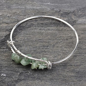 Silver Plated Brass Bangles, with Natural Green Aventurine, 64mm