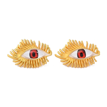 Plastic Eyes Stud Earrings, Golden Alloy Earrings, Red, 34.5x23mm