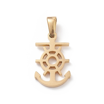 Vacuum Plating 304 Stainless Steel Pendants, Laser Cut, Anchor Charms, Golden, 18x11x1.5mm, Hole: 2.5x4.5mm