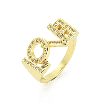 Word LOVE Brass Micro Pave Clear Cubic Zirconia Finger Rings, Long-Lasting Plated, Golden, US Size 6(16.5mm)