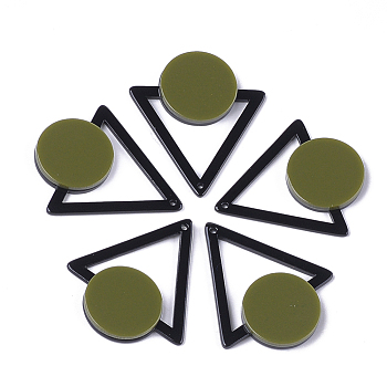 Cellulose Acetate(Resin) Pendants, Triangle with Flat Round, Olive, 42.5x37x4mm, Hole: 1.5mm