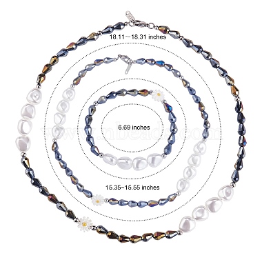 3комплект ожерелья и эластичного браслета из натуральных ракушек и пластиковых жемчужных цветов и стеклянных бусин(SJEW-SW00010-01)-2