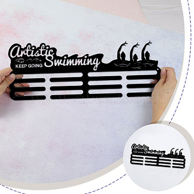 Mot artistique natation mode fer médaille cintre support présentoir mural(ODIS-WH0021-335)-3