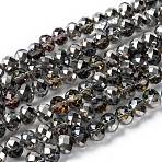 Electroplate Glass Faceted Rondelle Beads Strands, Half Silver Plated, Light Grey, 10x8mm, Hole: 1mm, about 63~65pcs/strand, 19.2~20 inch(48~50cm)(EGLA-D020-10x8mm-21)