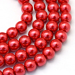 Baking Paint Pearlized Glass Pearl Round Bead Strands, Crimson, 12mm, Hole: 1.5mm, about 70pcs/strand, 31.4 inch(X-HY-Q003-12mm-74)