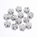 Tibetan Style Alloy 3D Flower Beads, Cadmium Free & Nickel Free & Lead Free, Antique Silver, 7x3.5mm, Hole: 1mm(LF0476Y-NF)