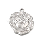 304 Stainless Steel Pendants, Rose Charms, Stainless Steel Color, 34x29.5x3.5mm, Hole: 3mm(SA-CBAD9BF-01P)