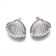304 Stainless Steel Pendants, Hollow Scallop, Stainless Steel Color, 19x19x7mm, Hole: 1mm(STAS-I138-03P)