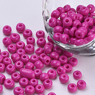 Baking Paint Glass Seed Beads, Round, Medium Violet Red, 4~4.5x3mm, Hole: 1~1.2mm, about 4500pcs/bag, about 450g/bag(SEED-Q025-4mm-M18)