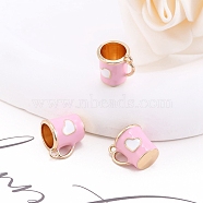 Alloy Enamel Mug Cup with Heart Miniature Ornaments, Micro Landscape Home Dollhouse Accessories, Pretending Prop Decorations, Pearl Pink, 10x12mm(PW-WG9EB43-05)