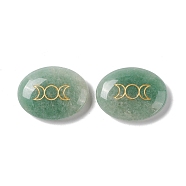 Natural Green Aventurine Healing Massage Palm Stones, Pocket Worry Stone, for Anxiety Stress Relief Therapy, Oval with Triple Moon, 33x43x11~12mm(G-E579-03H)