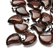 Natural Mahogany Obsidian Pendants, with 201 Stainless Steel Finding, Heart, 22x15~16.5x6mm, Hole: 5x7mm(G-B127-11P-01)