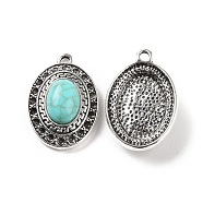 Alloy Pendant Rhinestone Settings, with Synthetic Turquoise, Oval Charms, Antique Silver, Fit for 2mm Rhinestone, 31x21x9mm, Hole: 3mm(FIND-TAC0023-03AS)