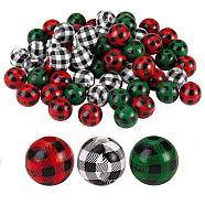 105Pcs 3 Colors Natural Wooden Beads, Plaid Beads, Tartan Pattern, Dyed, Round, Mixed Color, 16mm, 35pcs/color(WOOD-SZ0001-13)