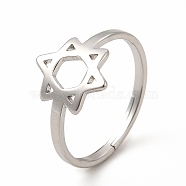 304 Stainless Steel Star of David Adjustable Ring for Women, Stainless Steel Color, US Size 6(16.5mm)(RJEW-B027-13P)