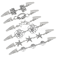 WADORN 6Pcs 6 Styles Branch/Starfish/Flower Vintage Alloy & Iron Cardigan Clips, Sweater Collar Clips, Platinum, 85~130mm, 1pc/style(AJEW-WR0002-09)