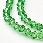 Lime Green Glass Bicone Beads Strands, Faceted, 4x4mm, Hole: 1mm, about 88~89pcs/strand, 12.99~13.39 inch(X-GLAA-S026-01)
