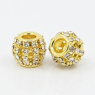 Brass Rhinestone European Beads, Large Hole Beads, Rondelle, Golden Metal Color, Crystal, 12x10mm, Hole: 4mm(RB-I066-01G)