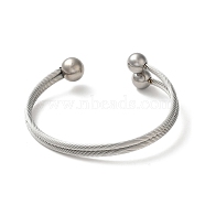 Non-Tarnish 304 Stainless Steel Round Ball Cuff Bangles, Stainless Steel Color, Inner Diameter: 2-1/2x2-1/8 inch(6.5x5.4cm)(BJEW-P310-05P)