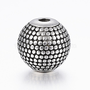 316 Surgical Stainless Steel Beads, Round, Antique Silver, 9.5mm, Hole: 2mm(X-STAS-G153-20AS)