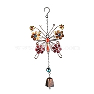 Iron Wind Chimes, Small Wind Bells Handmade Pendants, with Glass Rhinestone and Acrylic Beads, Butterfly, Colorful, 410mm(HJEW-L025-D02)